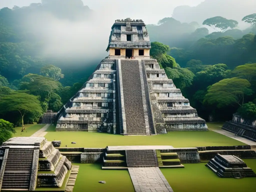 Detalle arquitectónico de la civilización maya en el Templo de las Inscripciones, Palenque, México