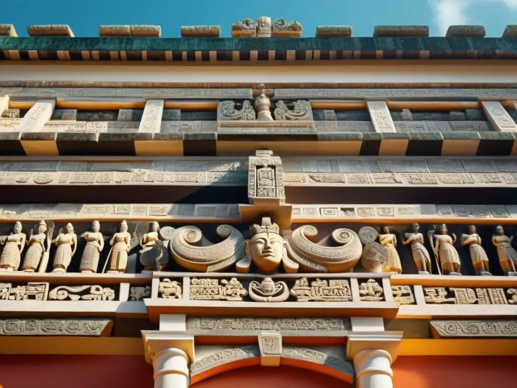 Detalle de la arquitectura palaciega maya en el Palacio de las Ventanas: elegancia en relieve