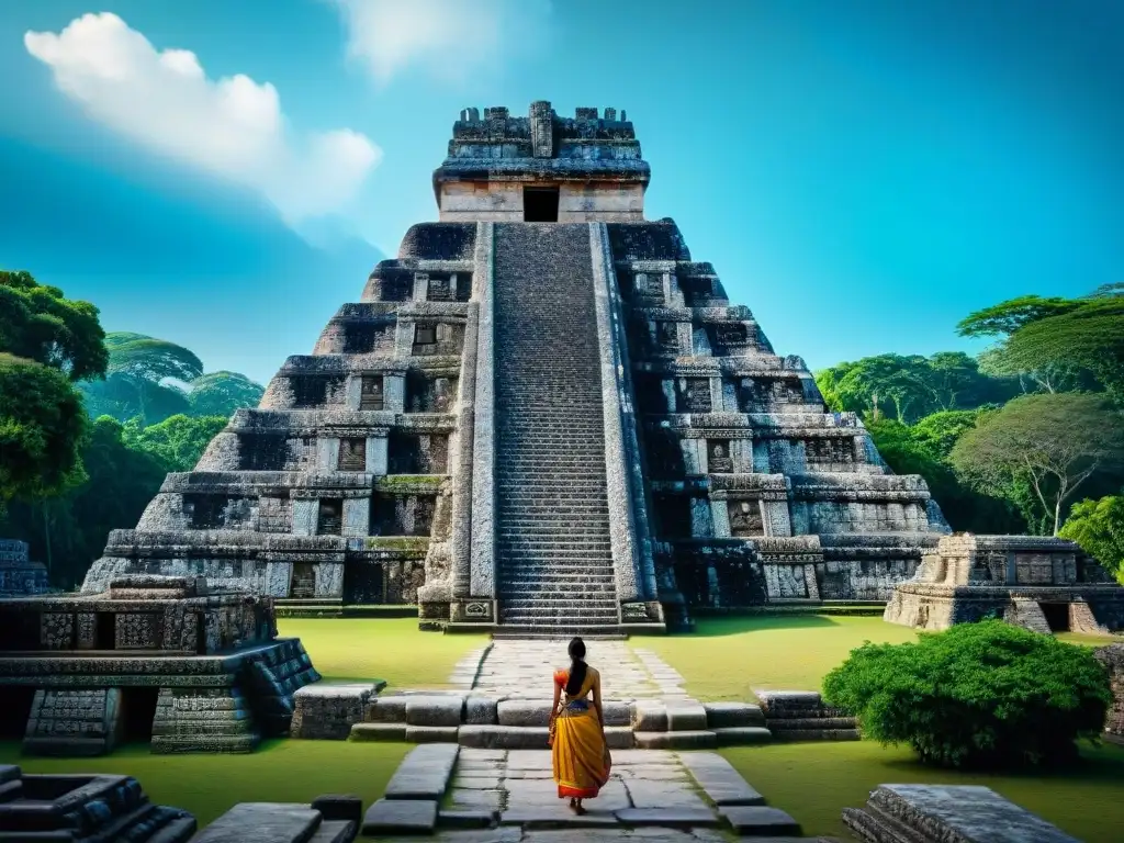 Detalle asombroso de Lamanai, mostrando el poderío religioso de las pirámides mayas entre la exuberante selva