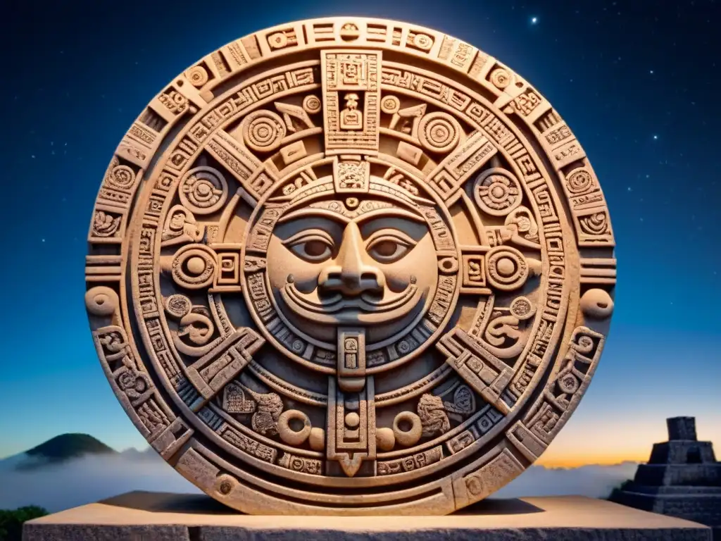 Detalle del calendario maya: descubrimientos precisos de la astronomía antigua en tallado de piedra