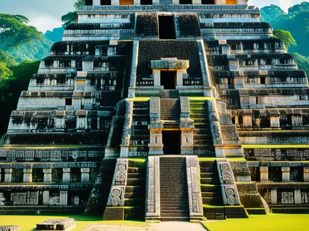 Detalle celestial en la arquitectura estelar de la civilización maya en el Templo de las Inscripciones en Palenque, México