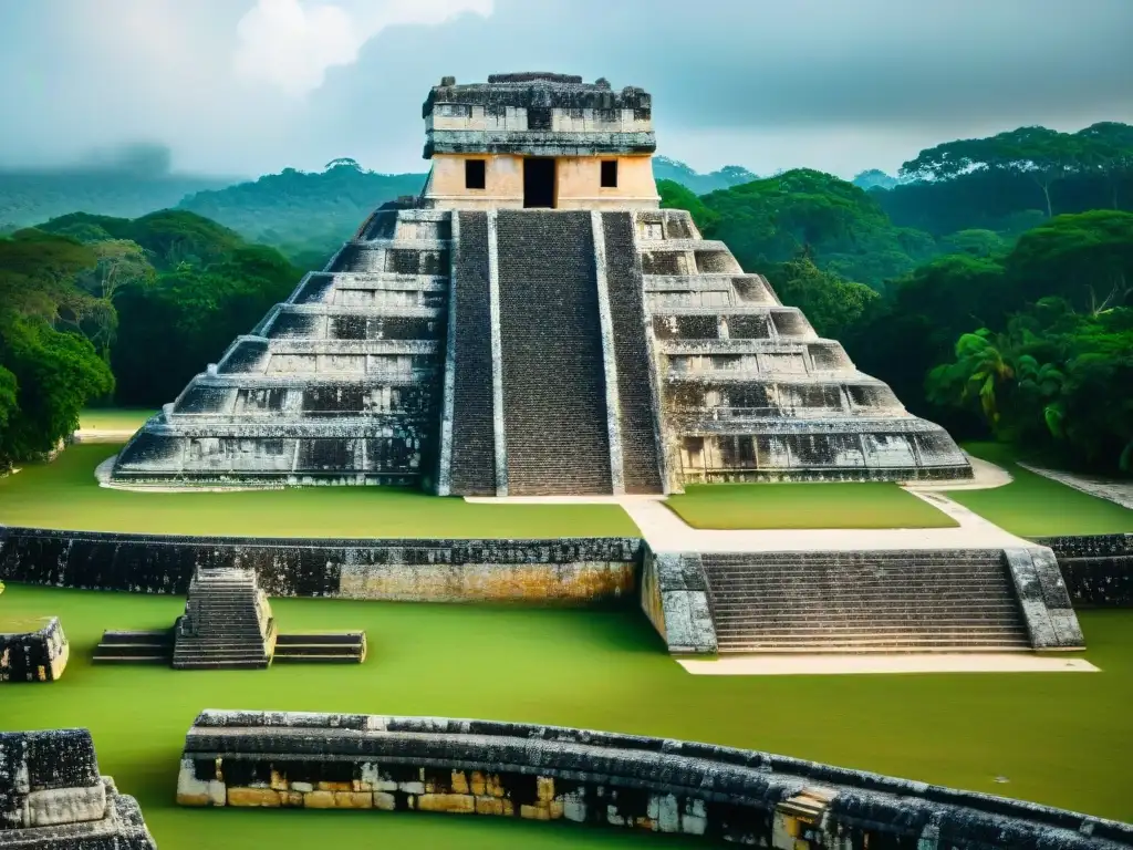 Detalle celestial de El Caracol en Chichén Itzá, observatorio maya, con tallados y símbolos astronómicos