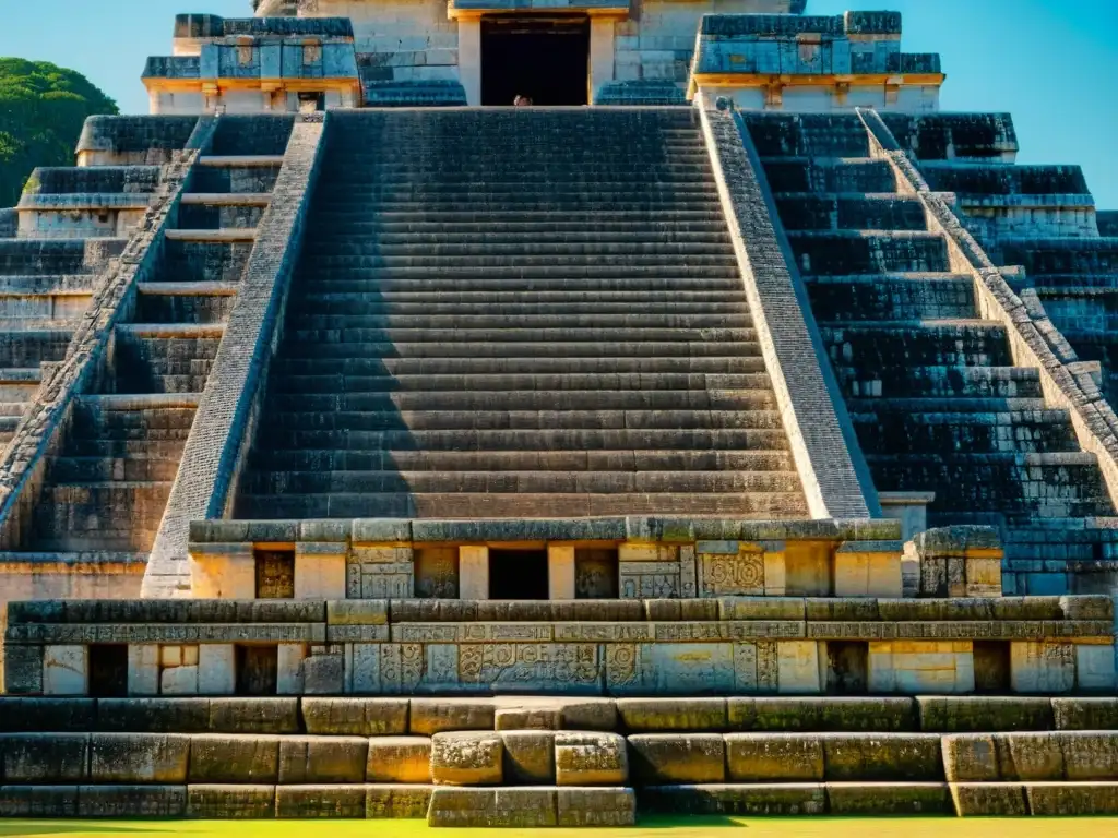 Detalle celestial de El Castillo en Chichen Itza, resaltando Astronomía y Geometría en Mayas