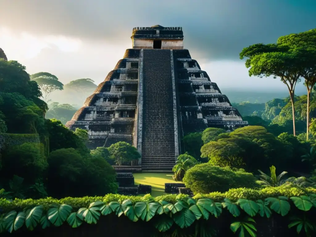 Detalle de las construcciones mayas en rutas comerciales, mostrando su arquitectura e historia en medio de la exuberante vegetación