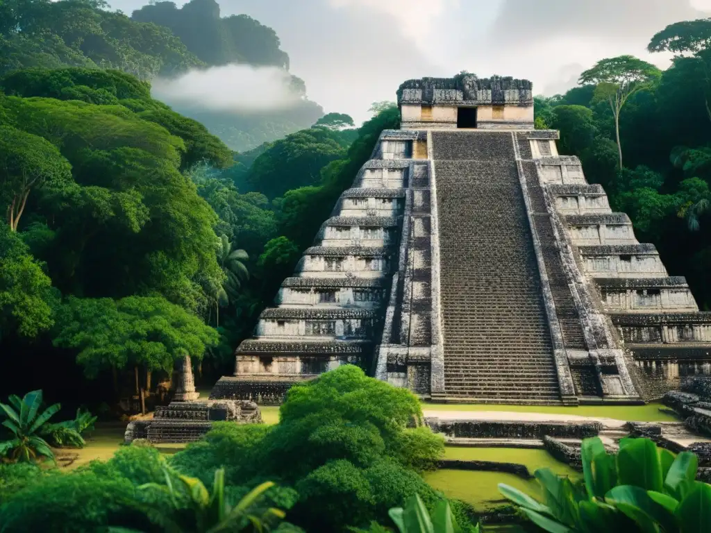 Detalle de construcciones mayas en rutas comerciales, resaltando la artesanía y la historia en la selva