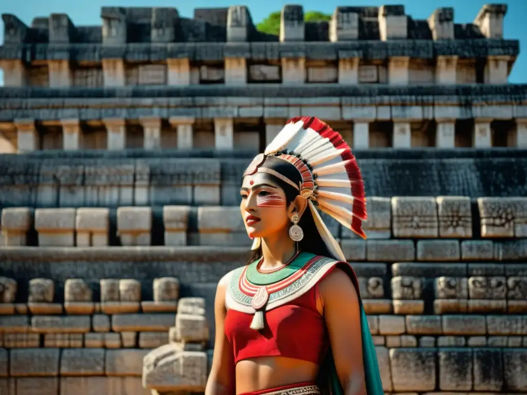 Detalle detallado de las intrincadas tallas en las paredes de la Dama de Rojo en el Templo de los Guerreros en Chichén Itzá