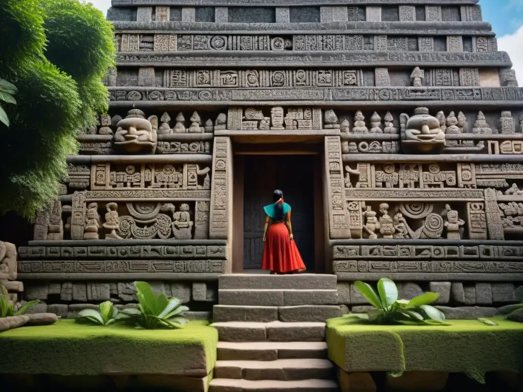 Detalle del diseño en la fachada de una vivienda maya, con simbolismo ancestral