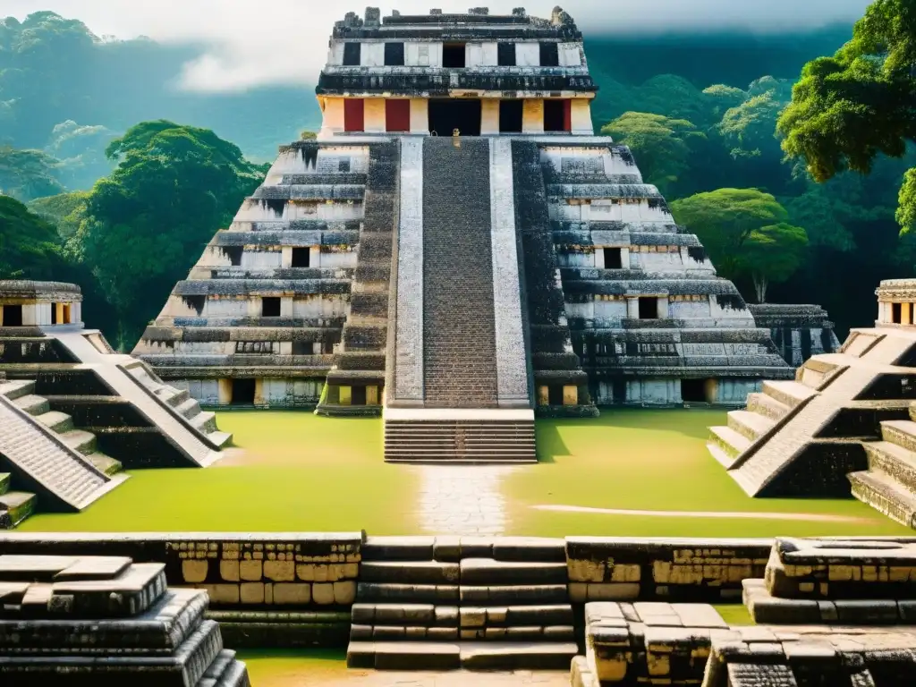 Detalle excepcional del diseño arquitectura ceremonial templos mayas en el Templo de las Inscripciones en Palenque, México