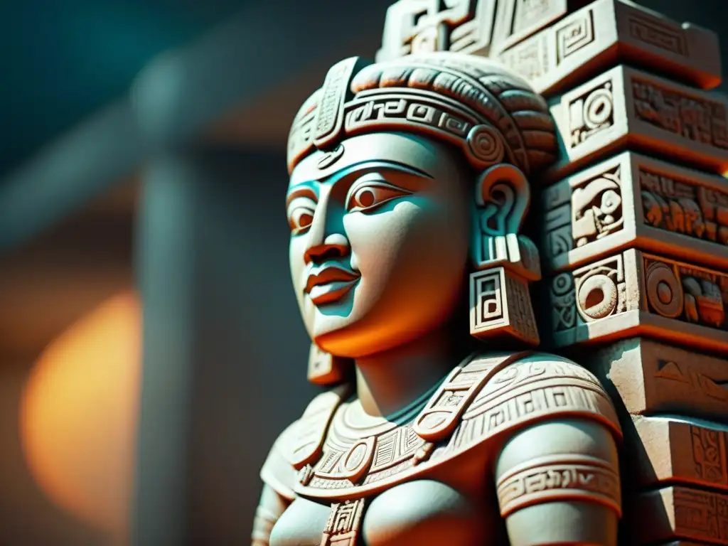 Detalle excepcional de escultura maya con técnicas escultura maya olmecas, resaltando la maestría artística ancestral