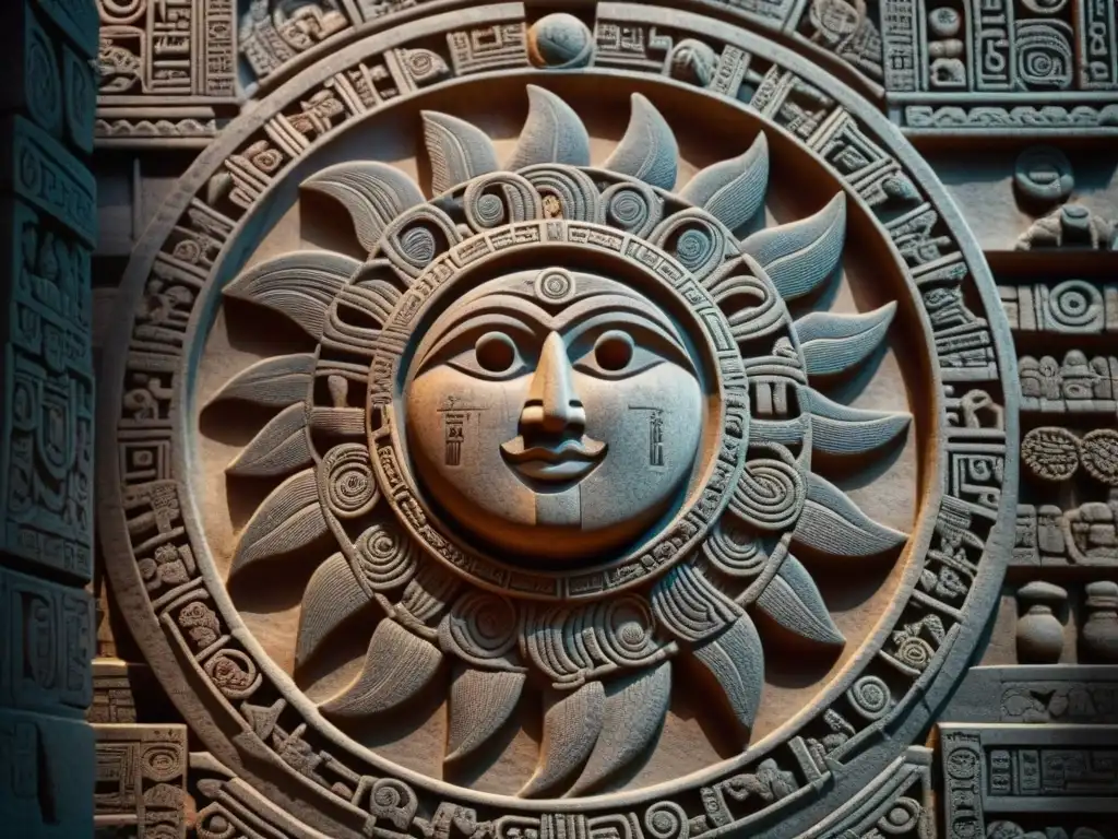 Detalle asombroso: tallado maya de un eclipse solar Detalle excepcional de tallado maya de un eclipse solar, invita a decodificar calendario maya eclipses