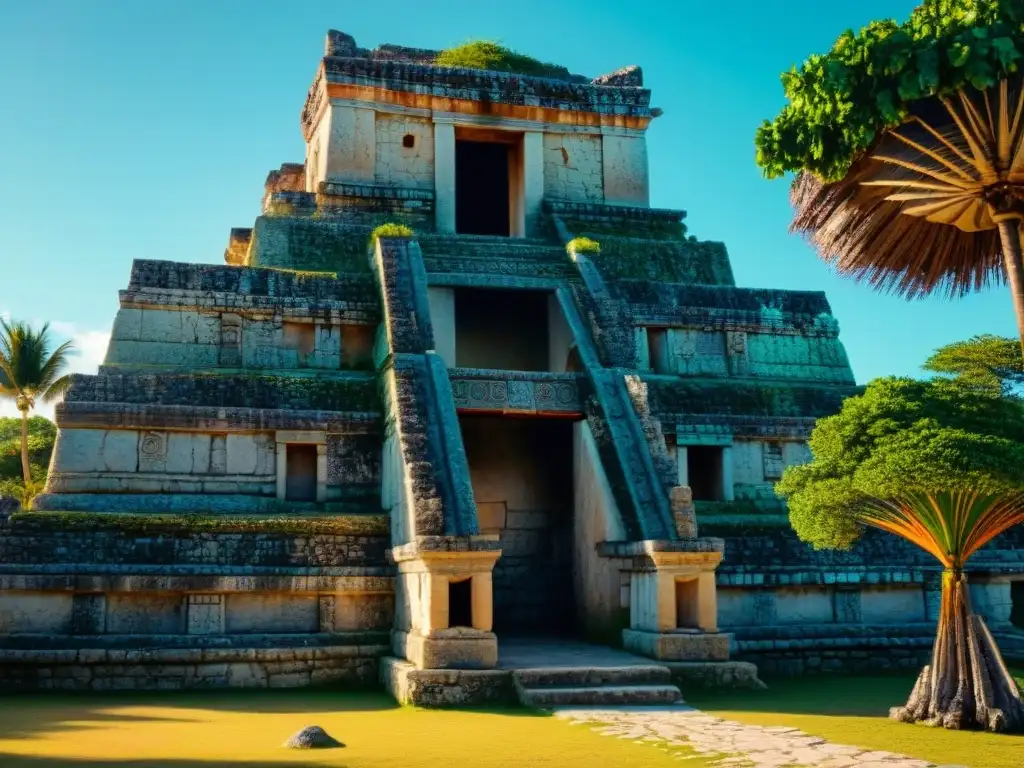 Detalle del icónico Templo de los Frescos en Tulum, reflejando la historia y la civilización maya junto a la belleza natural del lugar