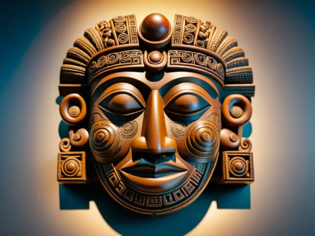 Detalle impresionante de un antiguo artefacto maya tallado, evocando misterio y cultura