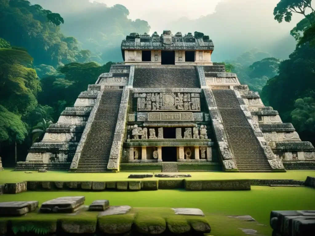 Detalle impresionante del calendario maya en Palenque, resaltando los símbolos y cálculos astronómicos