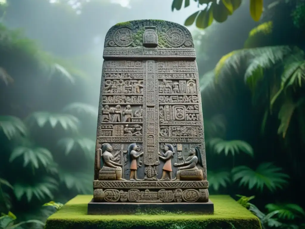 Estela maya en Piedras Negras: historia y cultura en 8k Detalle impresionante de una estela maya en Piedras Negras, mostrando su significado histórico y cultural