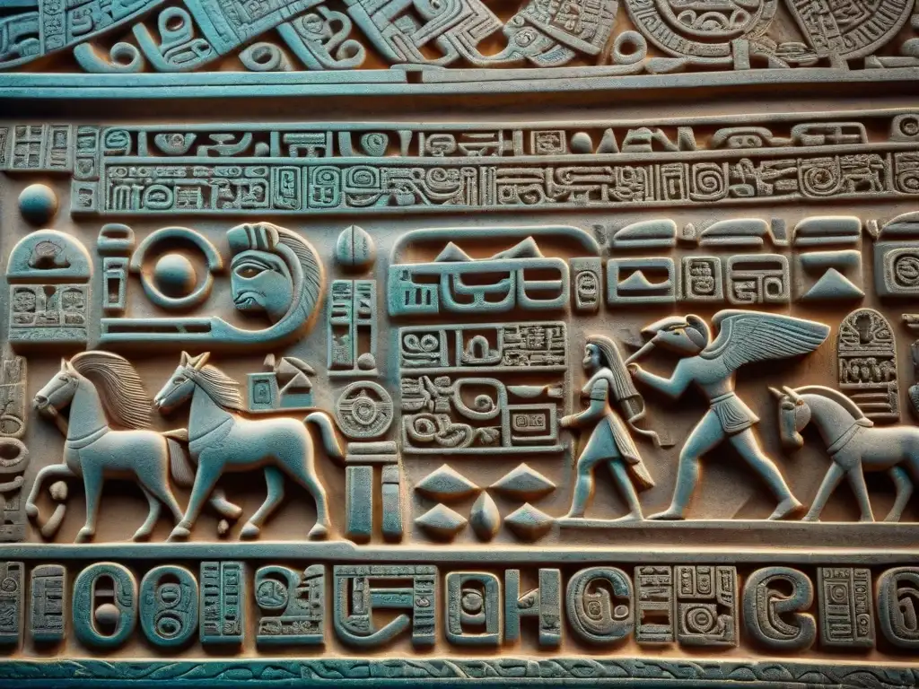 Inscripción maya detallada en piedra de Piedras Negras Detalle impresionante de una inscripción maya en estela de Piedras Negras, resaltando su significado histórico