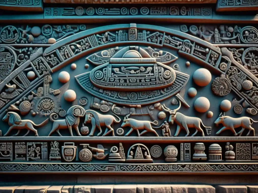 Detalle impresionante de tallados mayas de objetos celestiales en monumento