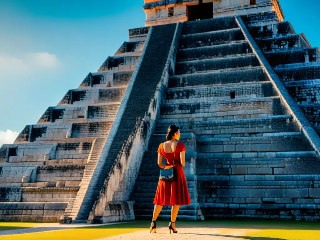 Detalle impresionante del Templo de Kukulkán en Chichén Itzá, resaltando el legado de Kukulkán en arquitectura