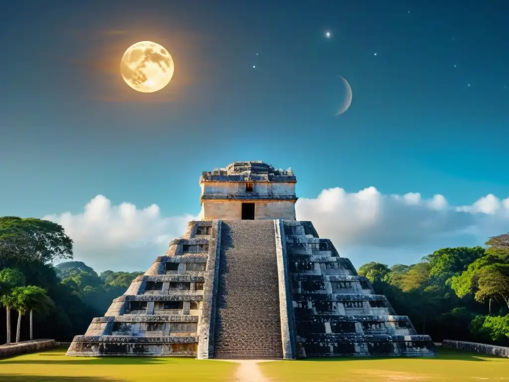 Detalle increíble del observatorio maya en Chichén Itzá, resaltando su diseño astronómico