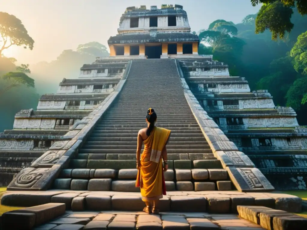 Detalle de las intrincadas carvings del Templo de las Inscripciones en Palenque, con alineaciones astronómicas en el equinoccio