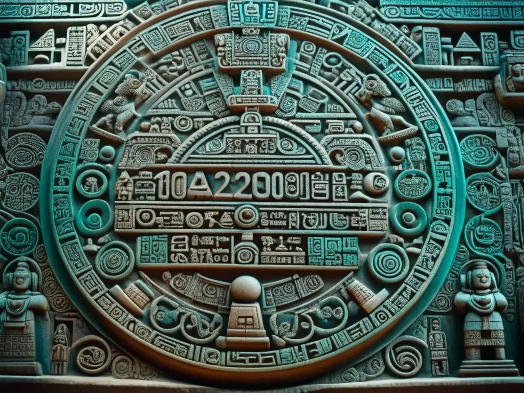 Detalle intrincado de las talla en estela maya, mostrando la innovación matemática de la civilización maya