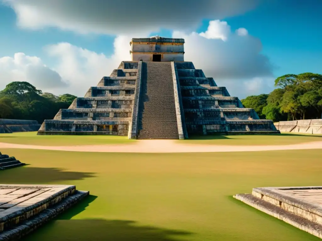 Detalle del juego de pelota maya en Chichen Itza, mostrando la importancia de los juegos de pelota en la sociedad maya