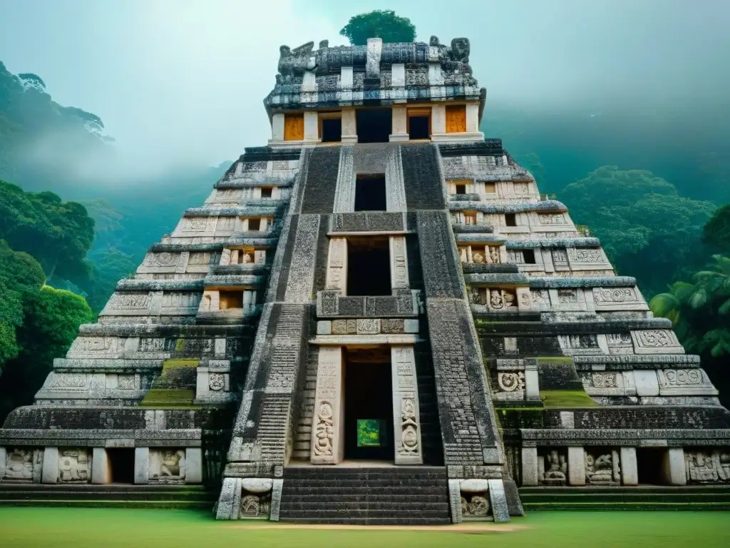 Detalle en 8k de las majestuosas inscripciones y jeroglíficos en el Templo de las Inscripciones en Palenque