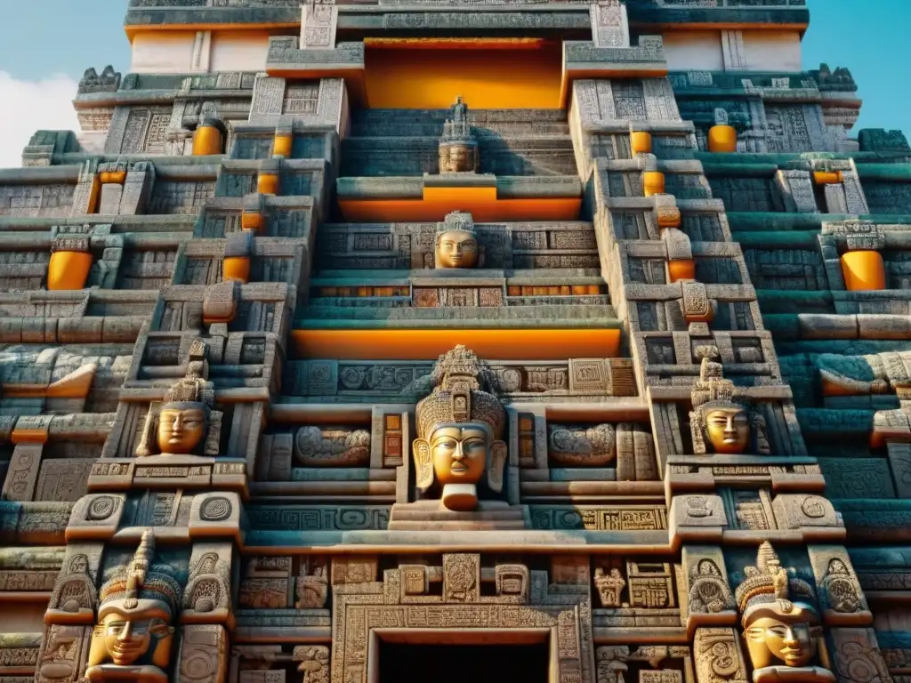 Detalle majestuoso de un templo maya con proporción áurea en su arquitectura y arte