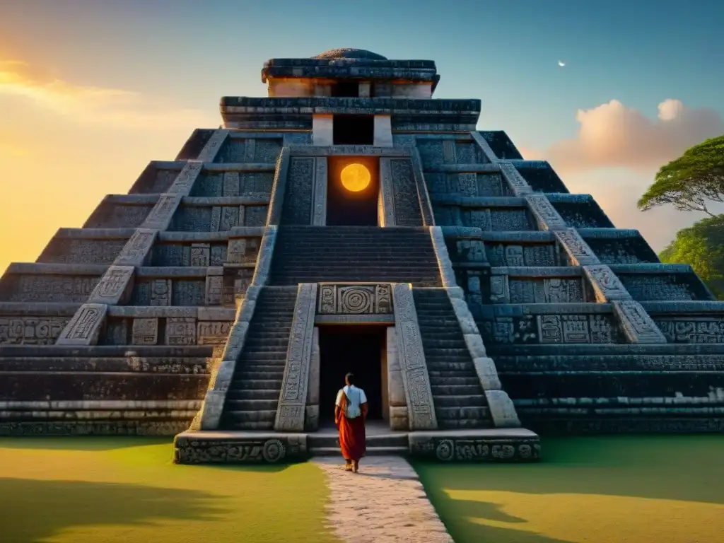 Detalle maya: observatorio astronómico con complejas matemáticas y cuerpos celestes tallados en piedra