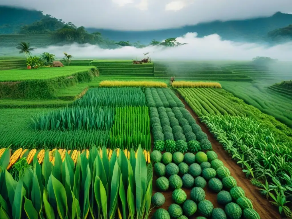 Detalle de una milpa verde en la Península de Yucatán, con técnicas de agricultura maya sostenible