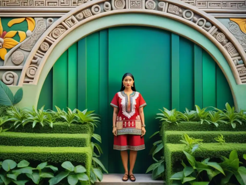 Detalle de mural maya con cálculos matemáticos y patrones geométricos, rodeado de vegetación exuberante