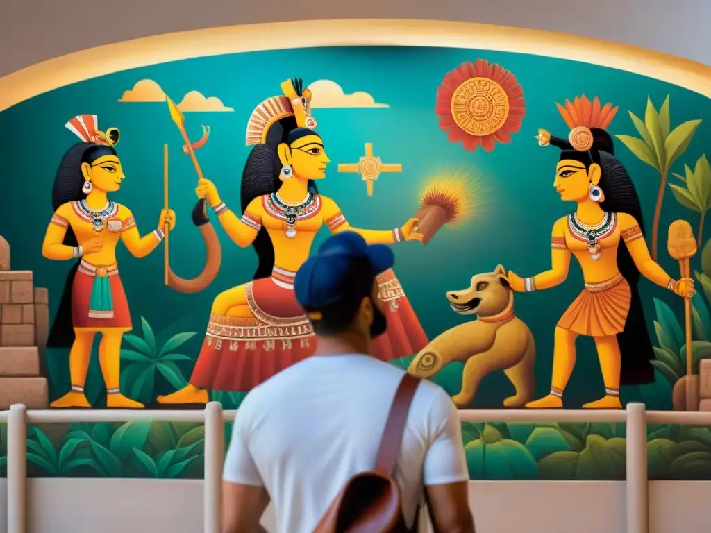 Restauración de mural maya: técnicas ancestrales y modernas Detalle de mural maya con evolución de la pintura y conservación innovadora