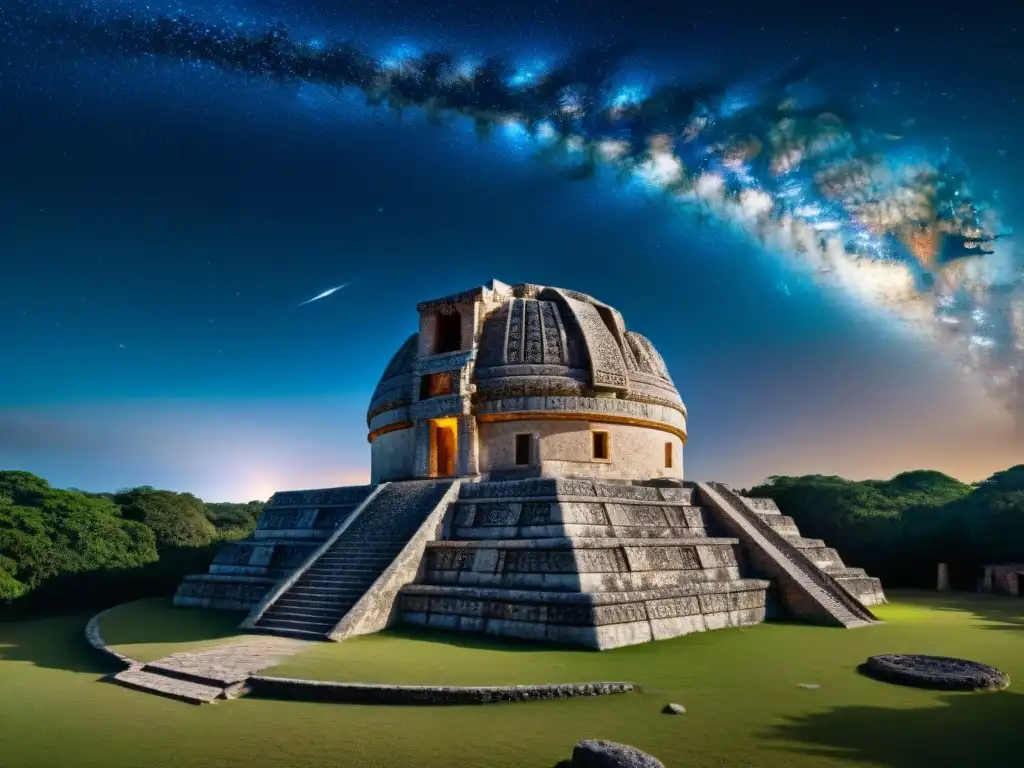 Detalle de observatorio astronómico maya con alineaciones celestes