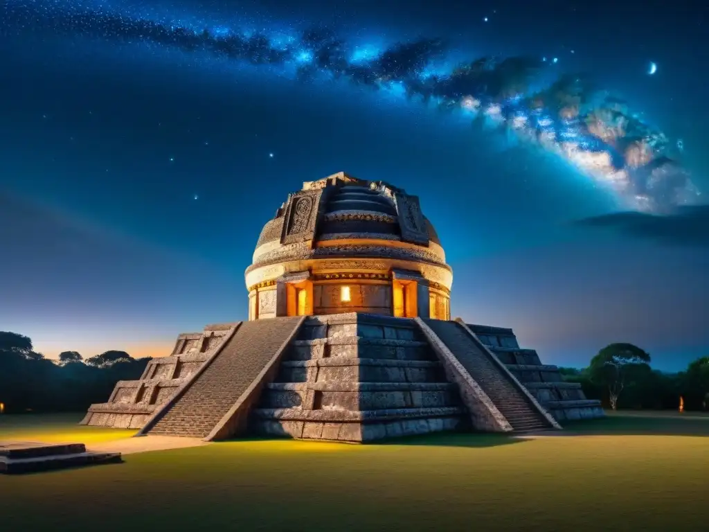 Detalle de observatorio astronómico maya con cartografía estelar