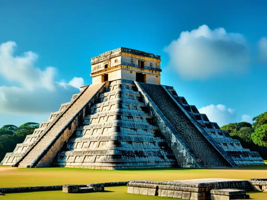 Detalle del observatorio astronómico maya en Chichén Itzá, resaltando su precisión y significado astronómico