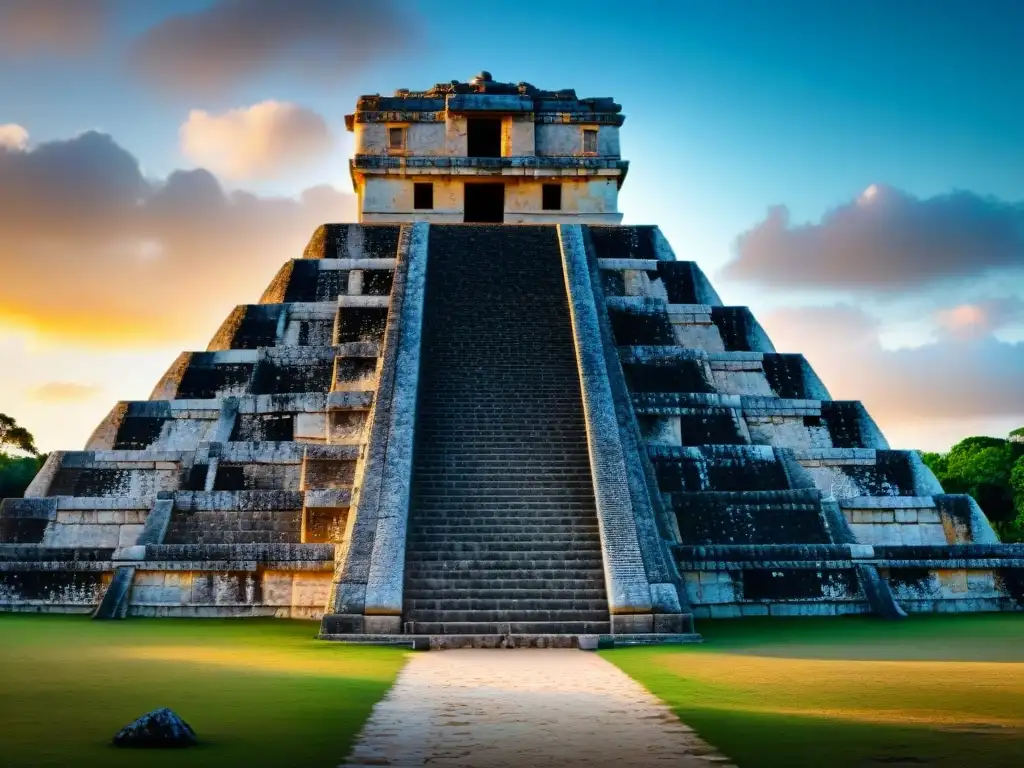 Detalle del observatorio astronómico maya en Chichén Itzá, fusionando técnicas astrónomas, educación y turismo