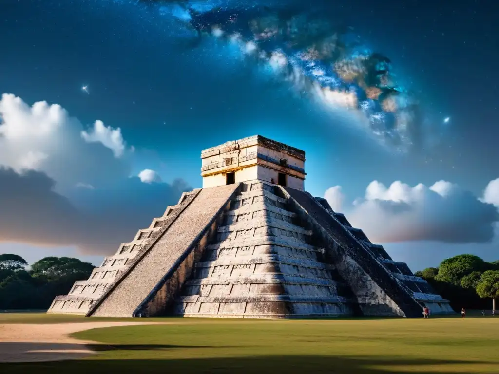 Detalle del observatorio maya en Chichén Itzá, resaltando precisión y complejidad de rituales mayas fenómenos astronómicos