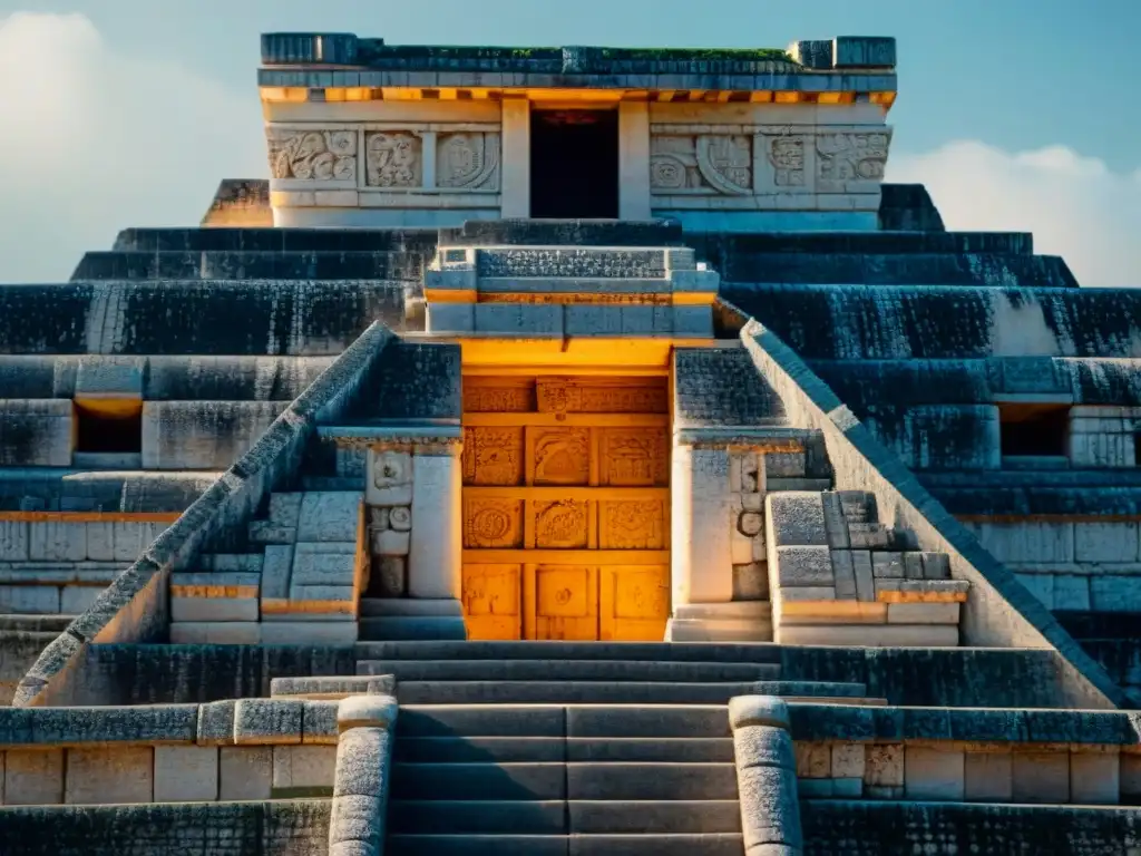 Detalles asombrosos: Observatorio astronómico maya en Chichen Itza Detalle en piedra de observatorio astronómico maya en Chichén Itzá, destacando su alineación celeste