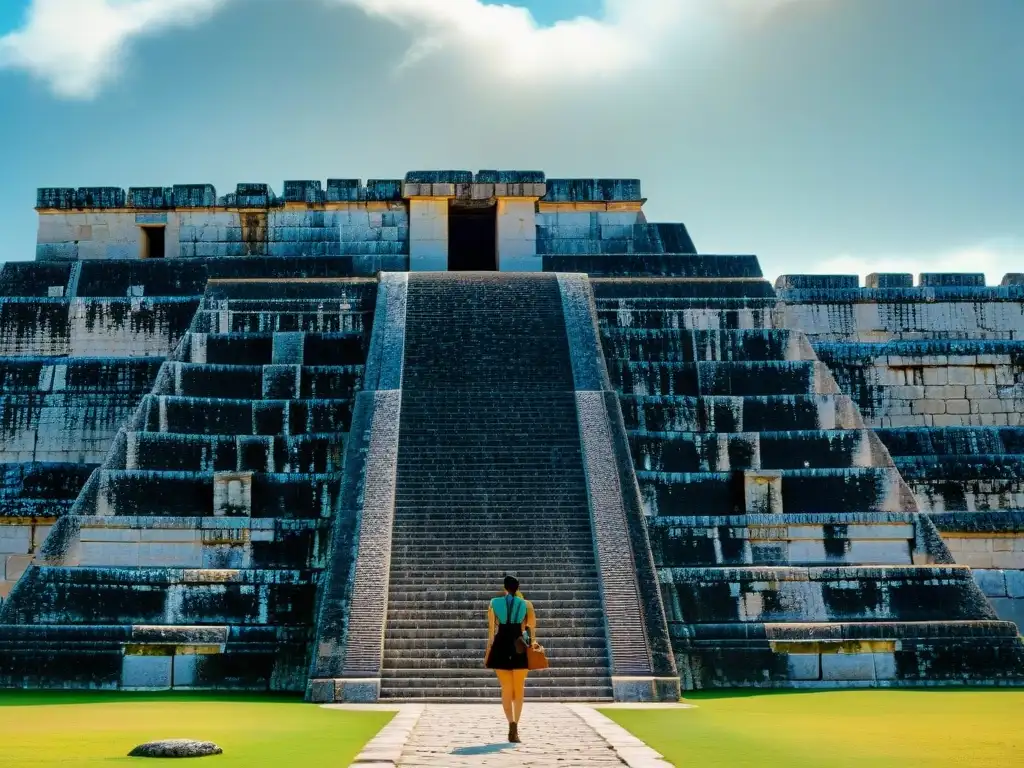 Detalle en piedra del Templo de Kukulcán en Chichén Itzá, mostrando la Geometría sagrada en arquitectura maya