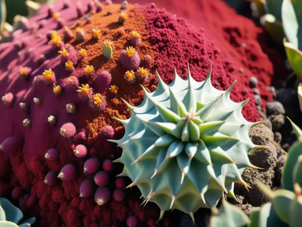 Detalle del pigmento rojo de insectos cochinilla de los mayas