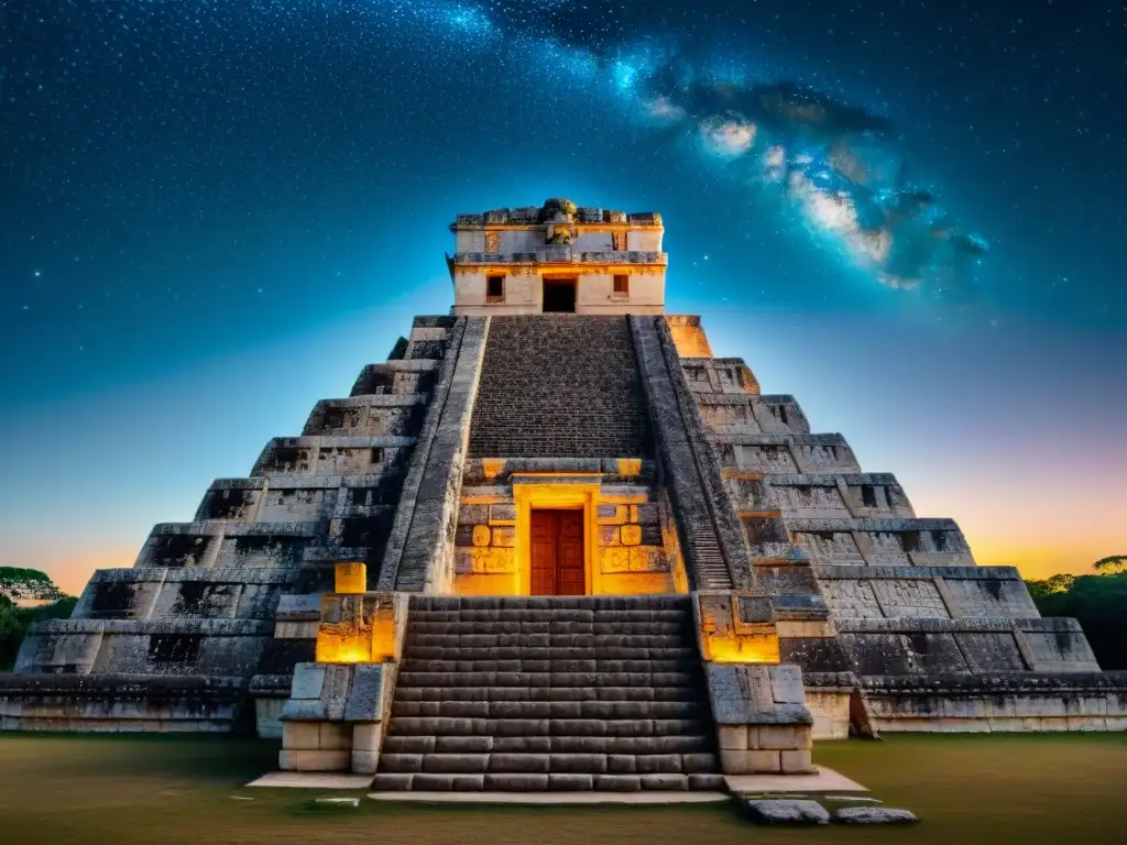 Detalle de la precisión astronómica en el observatorio maya de Chichén Itzá, con complejos grabados en piedra