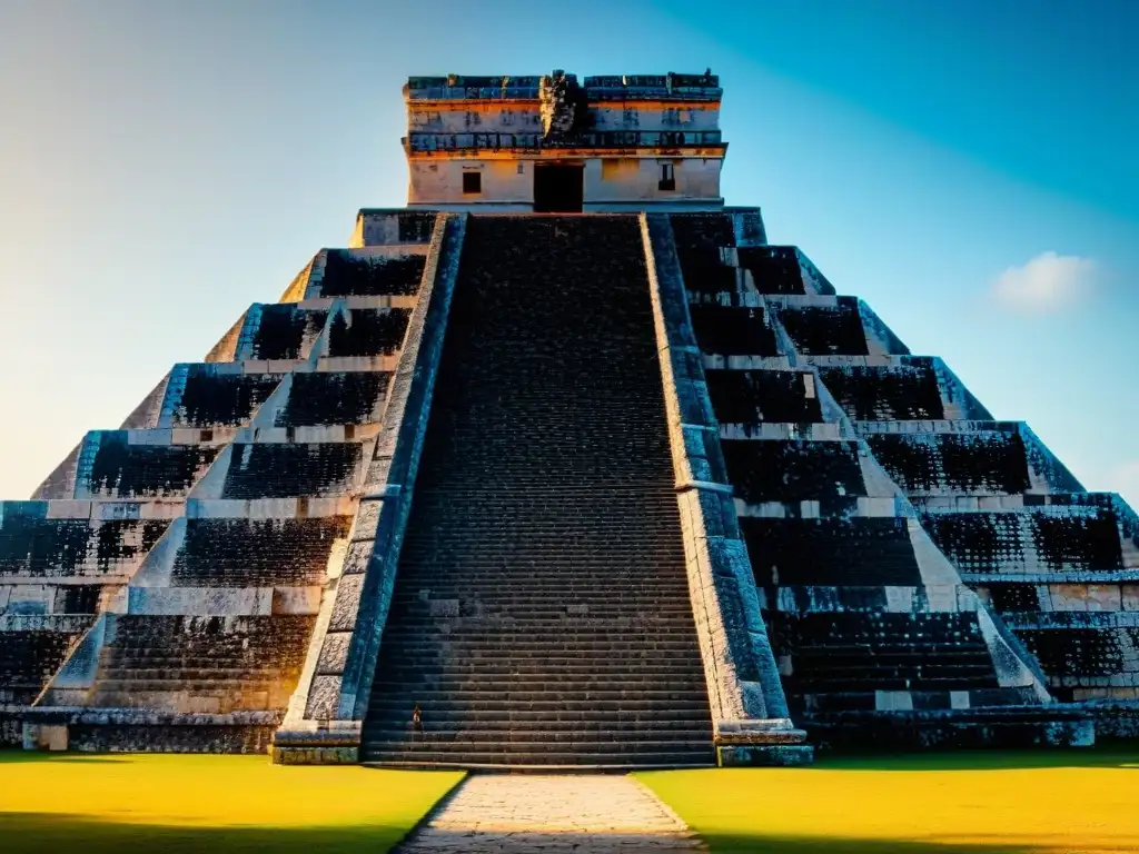 Detalle de la geometría sagrada en la arquitectura maya del Templo de Kukulcán en Chichén Itzá