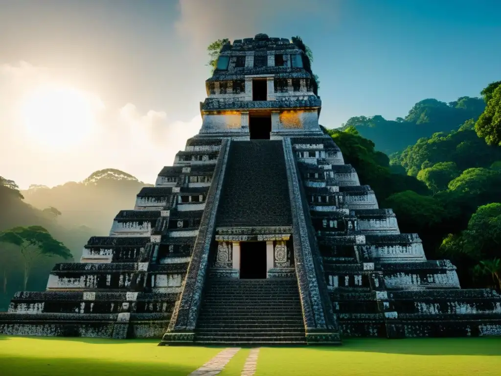 Detalle del simbolismo astronómico en Palenque: tallados en piedra del Templo de la Cruz Foliada, iluminados por el sol