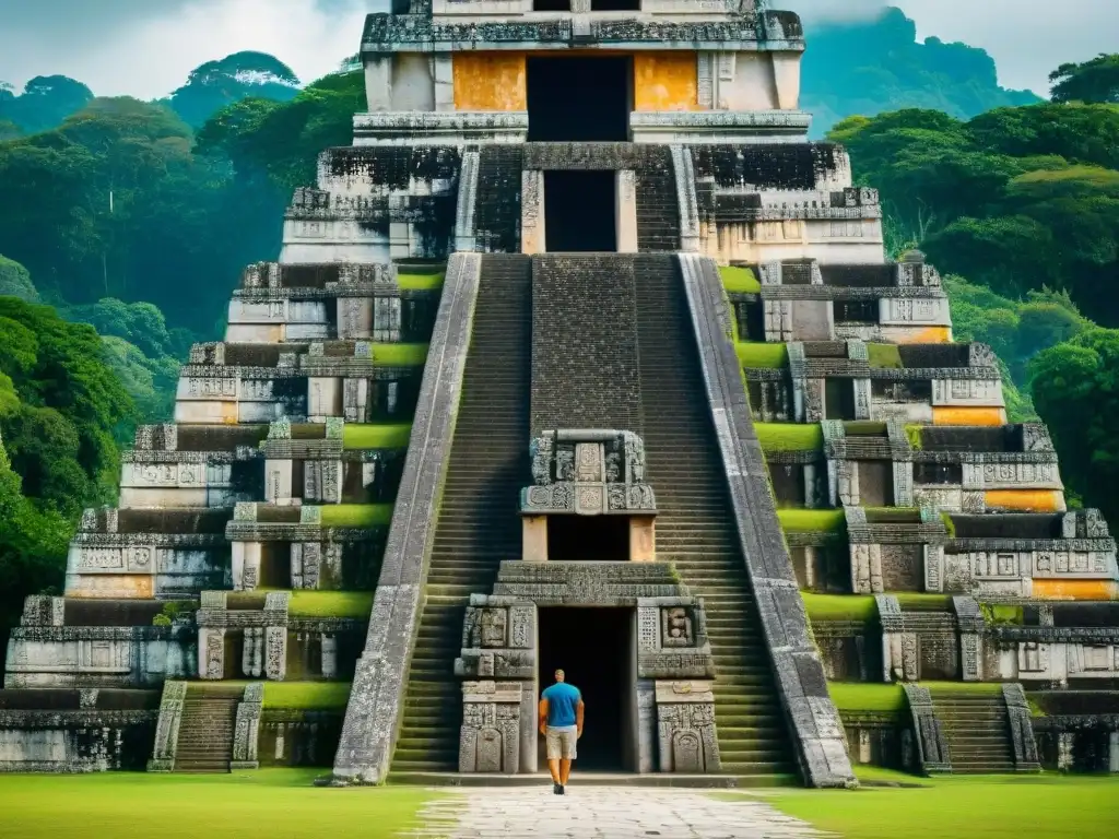 Detalle tallado de alineación astronómica en Tikal, reflejando el conocimiento maya y sus prácticas culturales de astronomía