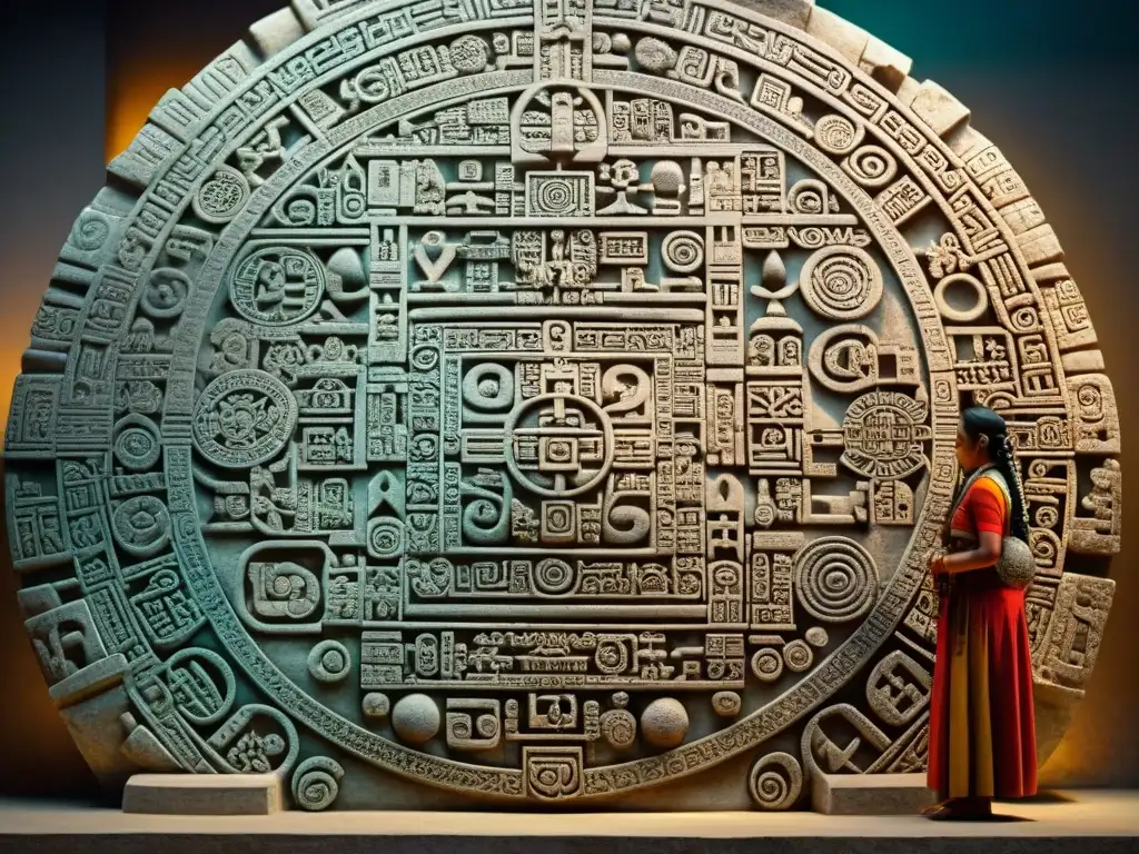 Detalle de tallado maya con avanzadas matemáticas y formas geométricas