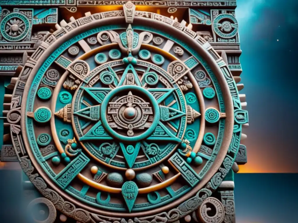 Detalle del tallado en piedra del calendario maya, reflejando la conexión cósmica y la sabiduría ancestral