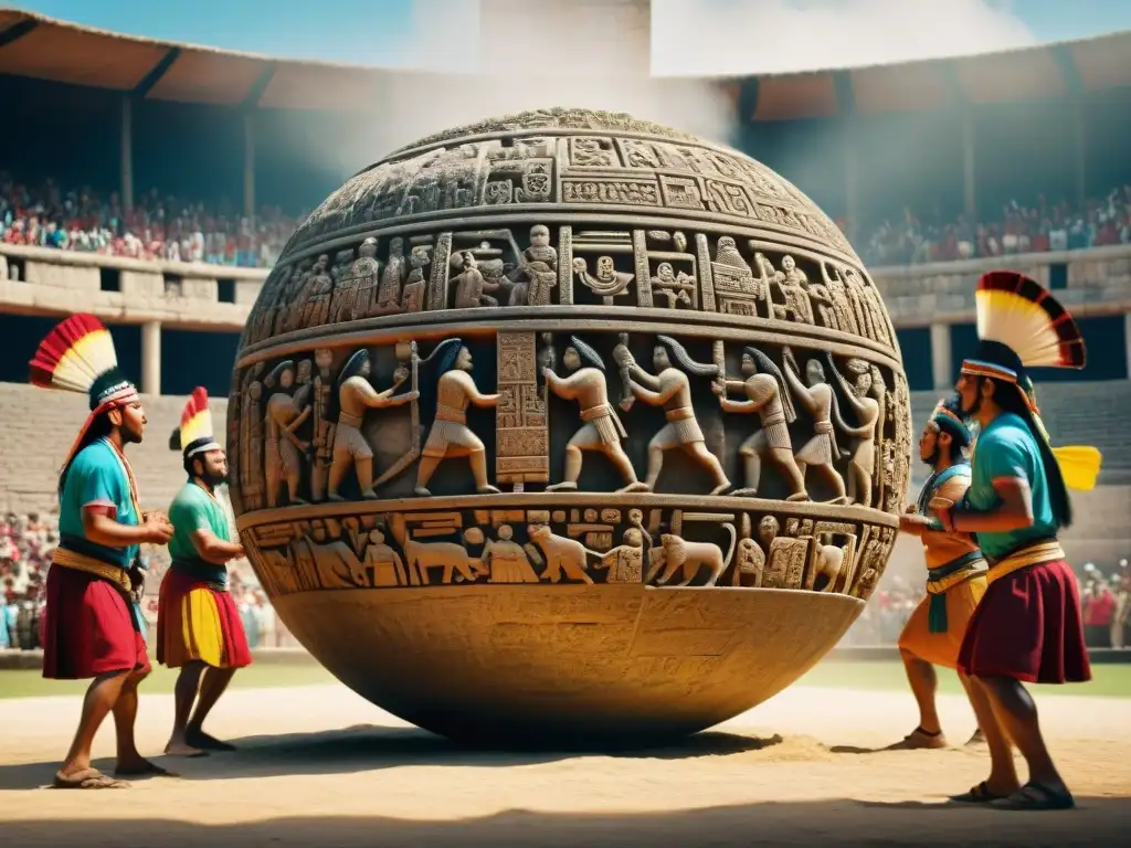 Detalle de tallado en piedra del vibrante ritual del juego de pelota maya en un antiguo estadio