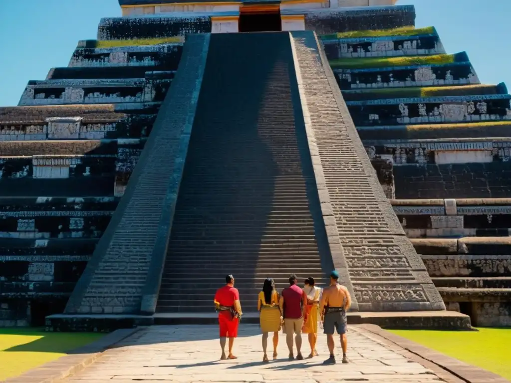 Detalle del Templo de Kukulkán durante el equinoccio, resaltando su función como calendario solar maya