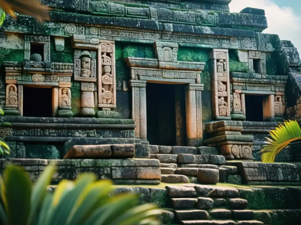 Detalle del Templo de los Frescos en Tulum, resaltando su arquitectura y murales vibrantes