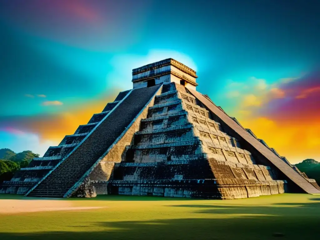 Escaneo térmico detallado de pirámide maya revela misterios Detalle térmico de pirámide maya, revelando anomalías y colores vibrantes
