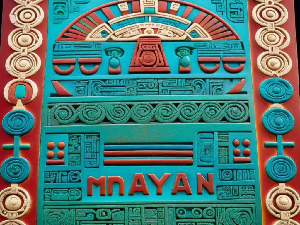 Detalle vibrante de un códice maya antiguo, significado colores escritura maya